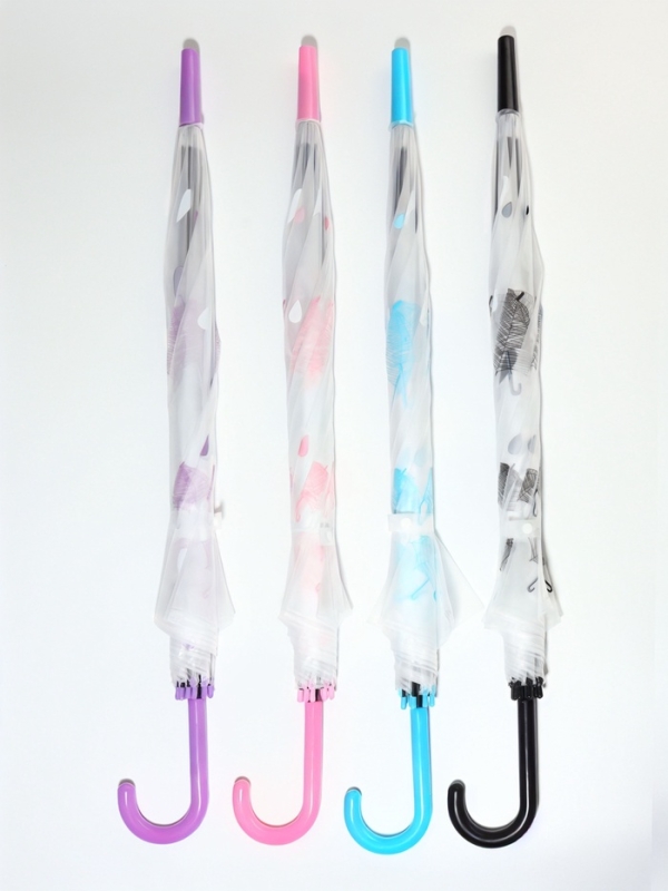 Зонт-трость п/авт R45/54 8сп ПВХ зонтики ручка-крюк МИКС