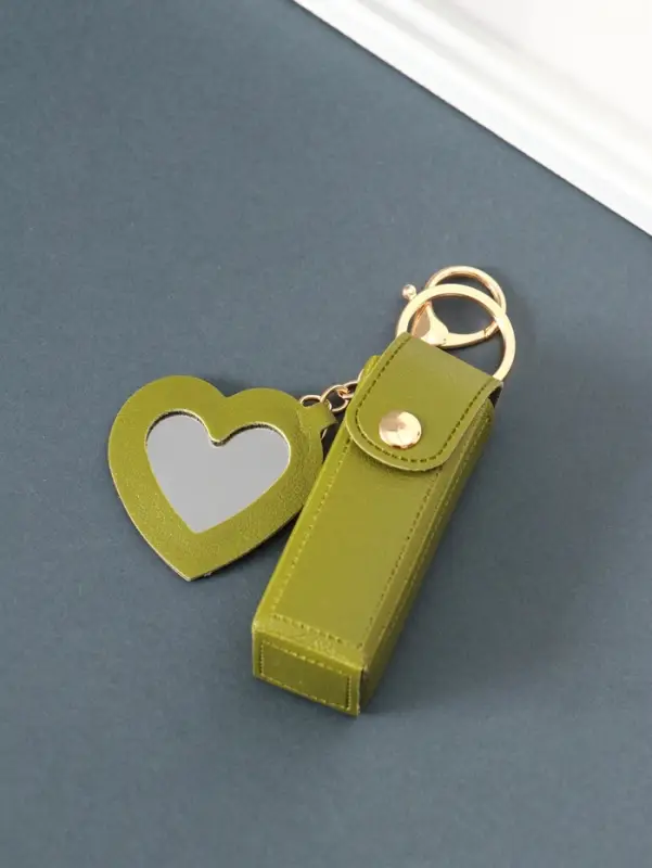 Брелок кожзам с карабином, с зеркалом "Для помады" зелёный 9,2х3х3,5 см