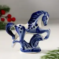 Сувенир Конь на подставке, 8х8 см, гжель