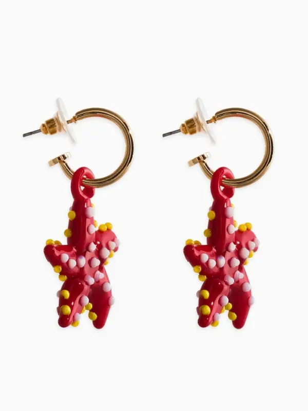 Серьги из стекла "Море", звезда, цвет красный в золоте