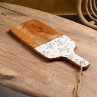 Доска разделочная прямоугольная "Черепаха и цветы" дерево манго 41х18 см