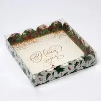 Коробка для кондитерских изделий с пластиковой крышкой &laquo;Новый год&raquo;, 13 х 13 х 3 см