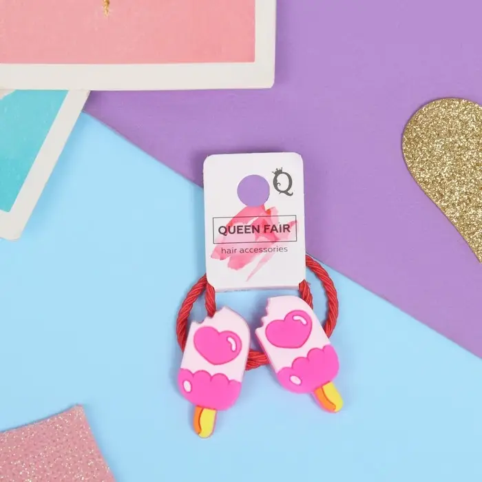 Резинка для волос "Крошка" (набор 2 шт) мороженое, розовый