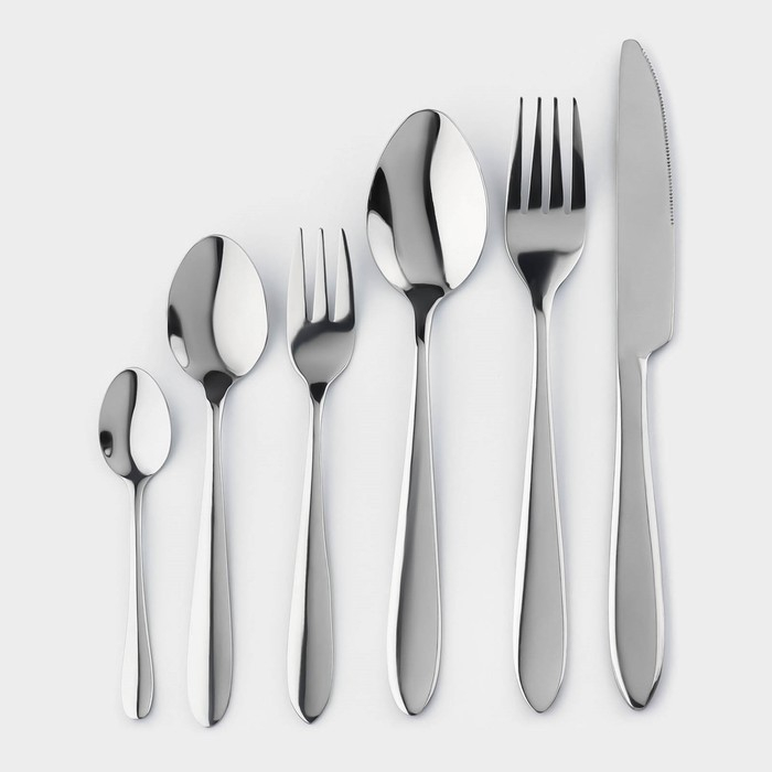 Столовые приборы из нержавеющей стали &laquo;Стандарт&raquo;, картонная коробка, толщина 2 мм, 36 предметов, цвет серебряный