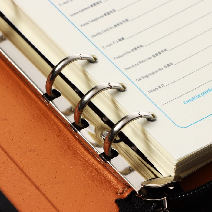 Органайзер на кольцах А6, 96 листов в линейку, на молнии с 3-х сторон, кожзам, МИКС