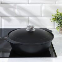 Жаровня &laquo;Традиция&raquo;, 3 л, d=29 см, h=8,5 см, алюминиевая крышка, антипригарное покрытие, цвет чёрный