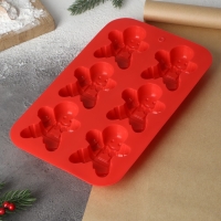 Форма для выпечки новогодняя Доляна &laquo;Новый год. Имбирный пряник&raquo;, силикон, 28&times;17 см, 6 ячеек, цвет красный