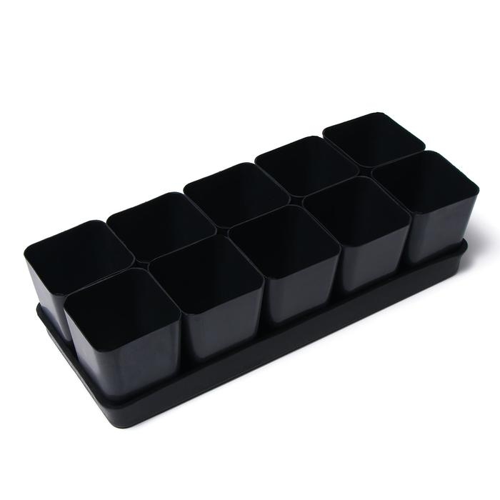 Набор для рассады: стаканы по 700 мл (10 шт.), поддон 44 &times; 18 см, чёрный, Greengo