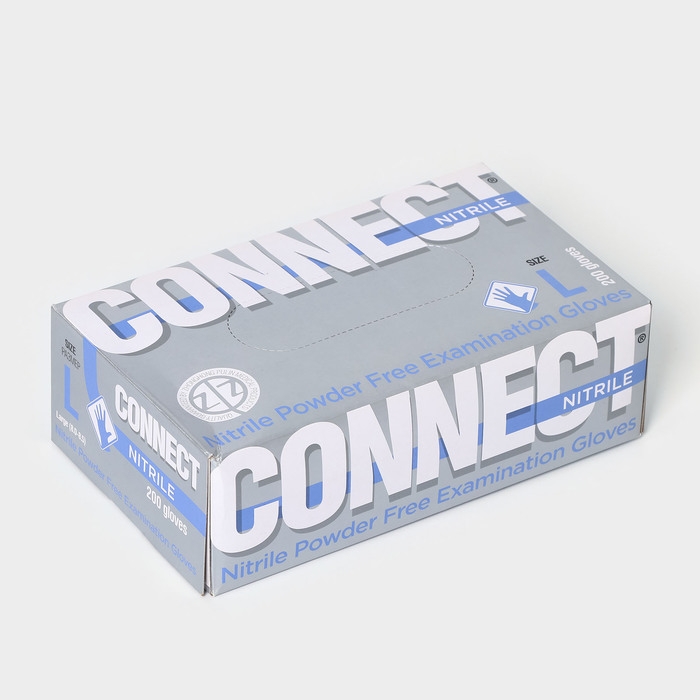 Перчатки нитриловые Nitrile, смотровые, нестерильные, размер L, 200 шт/уп (100 пар), цвет голубой