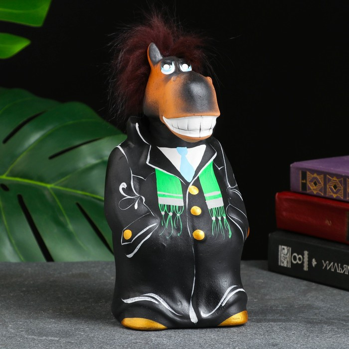 Копилка "Конь в пальто" 10х11х22см, черный