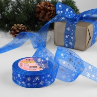 Новый год! Лента капроновая с тиснением &laquo;Снежинки&raquo;, 25 мм &times; 23 &plusmn; 1 м, цвет синий/серебряный №040