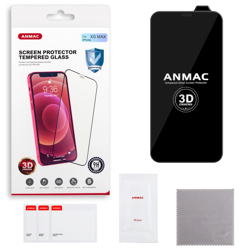 Защитное стекло IPh XS Max 3D ANMAC черное усиленное  Арт.1137192