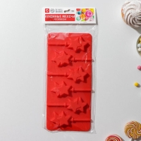 Форма для леденцов новогодний Доляна &laquo;Звёзды&raquo;, силикон, 24&times;11&times;1 см, 6 ячеек (5,2&times;4 см), с палочками, цвет МИКС