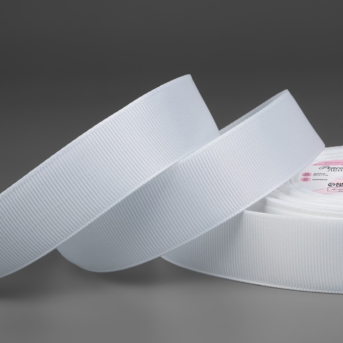 Лента репсовая, 25 мм, 23 &plusmn; 1 м, цвет белый №01