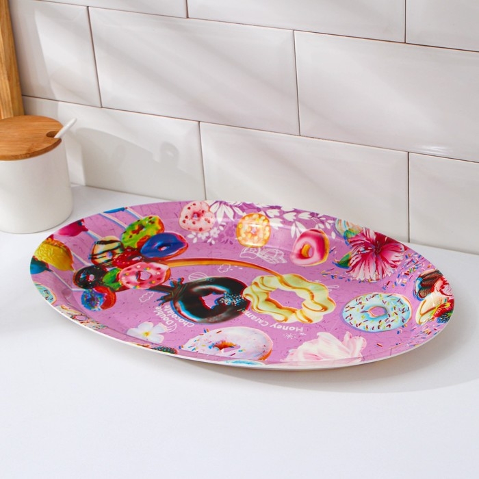 Поднос овальный Доляна &laquo;Макаруны&raquo;, 37&times;24&times;3 см, цвет МИКС