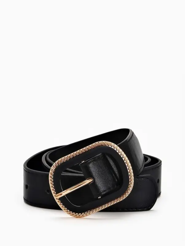 Ремень жен 05-01-07-01, Июнь2507, 3*0,3*110 см, без винта, пряж золото+пласт, 1 прокол, черн   10903