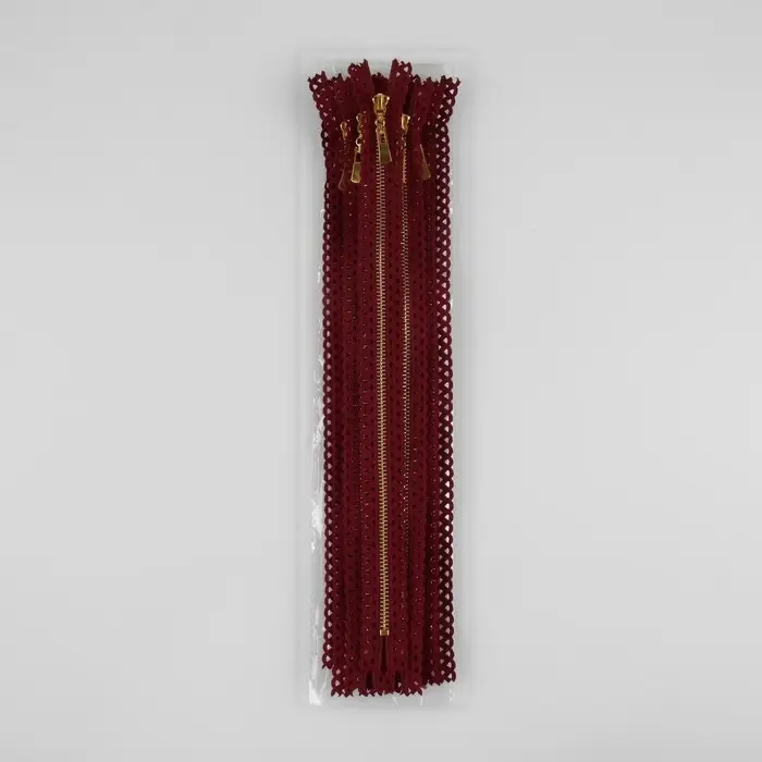 Молния металлическая, №3, неразъёмная, замок автомат, 30 см, бордовая