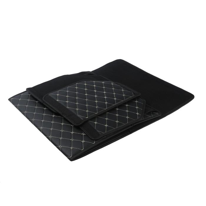 Органайзер саквояж в багажник автомобиля, 55&times;32&times;30 см, экокожа, черный с белой строчкой