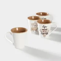 Набор кружек фарфоровых Доляна &laquo;Вкусный кофе&raquo;, 4 предмета: 340 мл