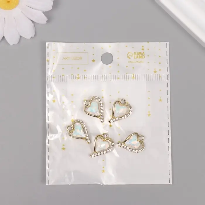 Декор для творчества металл, стразы "Изогнутое сердце" золото, белый 1,8х1,3х0,5 см