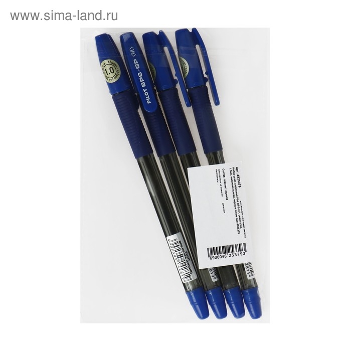 Набор ручек шариковых Pilot BPS-GP, резиновый упор, 1.0мм, масляная основа, чернила синие, 4 штуки