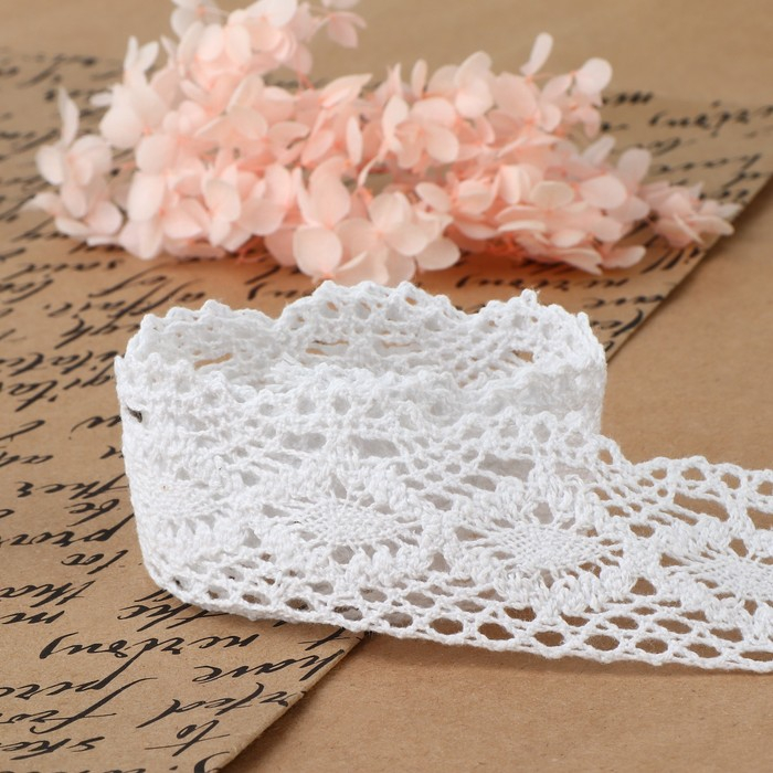 Кружево вязаное, 40 мм &times; 15 &plusmn; 1 м, цвет белый