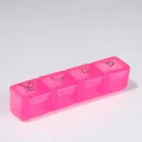 Таблетница, 10&times;2.3&times;2.3 см, 4 секции, розовая