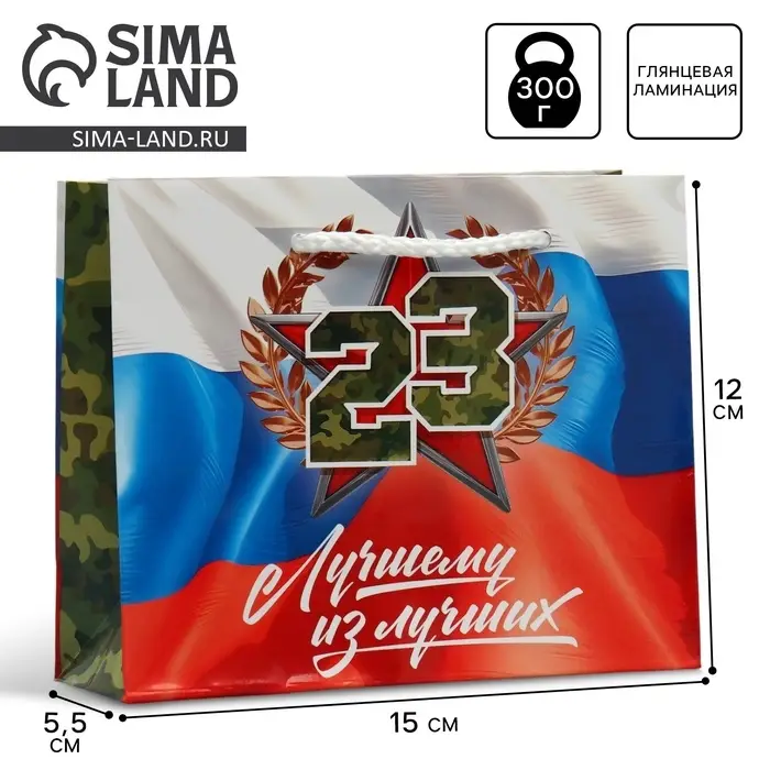 Пакет подарочный ламинированный, упаковка, &laquo;С 23 февраля&raquo;, S 15 х 12 х 5.5 см