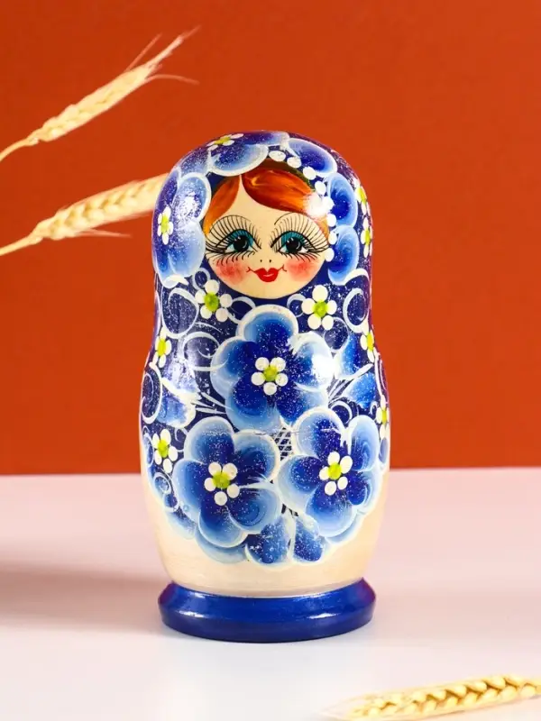 Матрёшка дерево &laquo;Марина&raquo;, гжель, 5-кукольная, 19 см