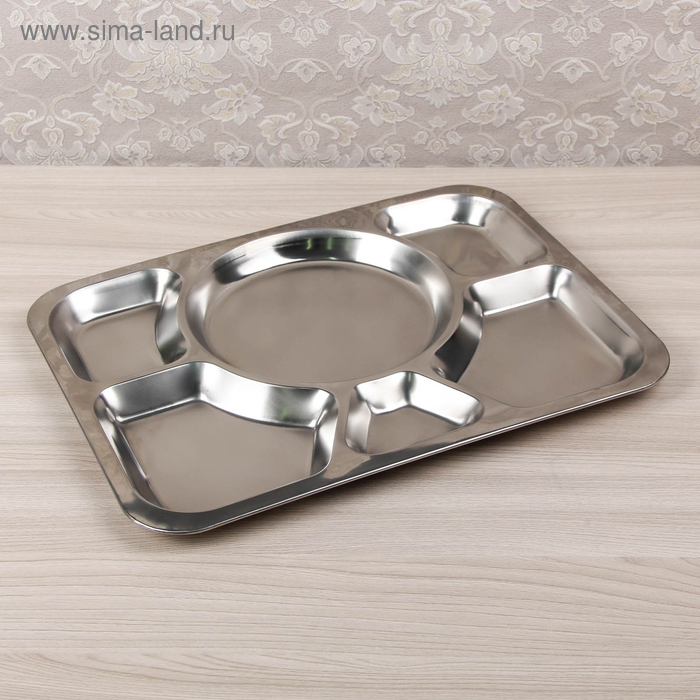 Поднос из нержавеющей стали, 6 секций, 39,5&times;29&times;1,5 см, цвет серебряный