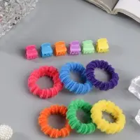 Набор для волос &laquo;Махрушка&raquo;: 6 резинок, 6 крабов, ребристая радуга, МИКС