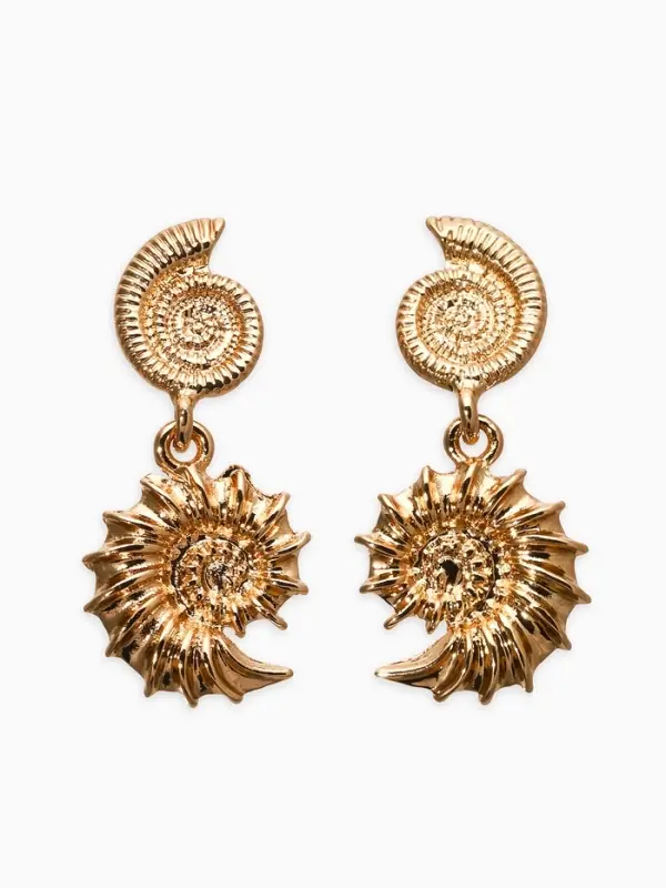 Серьги металл "Ракушки", цвет золото