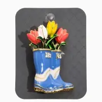 Брошь "Цветы Тюльпанов в Сапогах", цветная в чернёном золоте