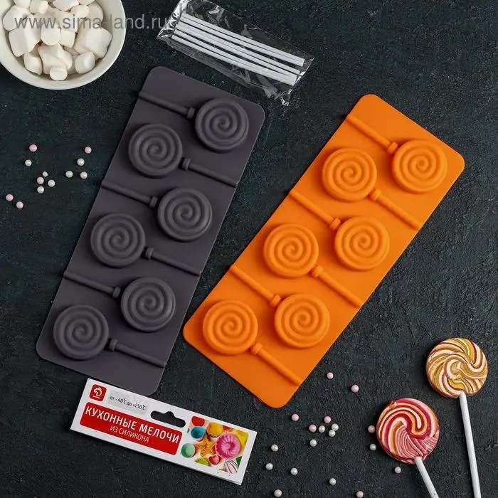 Форма для леденцов Доляна &laquo;Леденец&raquo;, силикон, 9.5&times;24 см, 6 ячеек (8.2&times;3.9 см), с палочками, МИКС