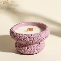 Свеча в вулканическом подсвечнике "Чаша" деревянный фитиль, розовая 9,3х9,3х5,5 см