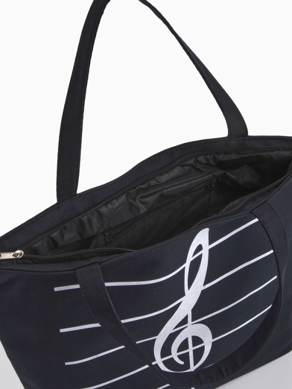 Шопер Музыка, 42*9*32, отдел на молнии, подклад, черный/белый