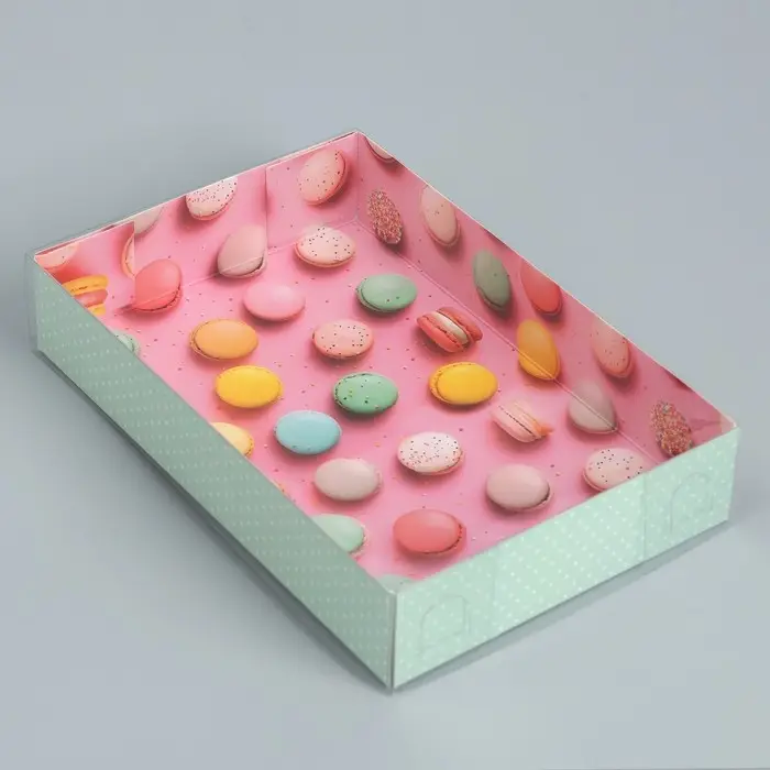 Кондитерская упаковка, коробка для макарун с пластиковой крышкой, &laquo;Макаруны&raquo;, 18 х 12 х 3.5 см