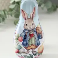 Шкатулка металл "Зайчик с пасхальными яичками" 4,6х7х14,3 см