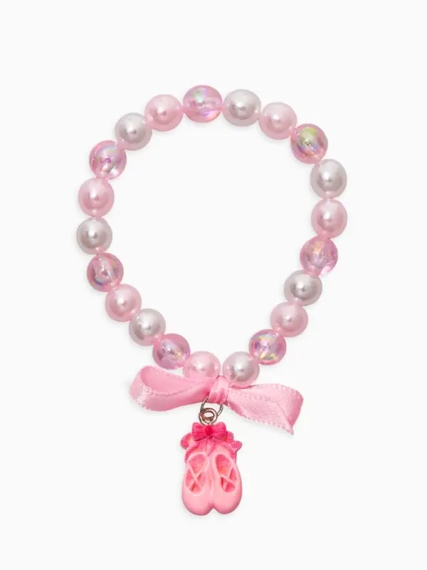 Браслет детский "Выбражулька" пуанты, бант, жемчуг, цвет бело-розовый