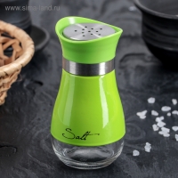 Солонка стеклянная &laquo;Сияние&raquo;, 5,5&times;5&times;11 см, цвет зелёный, надписи МИКС