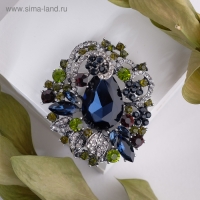 Брошь &laquo;Императрица&raquo; самоцветная, цветная в серебре