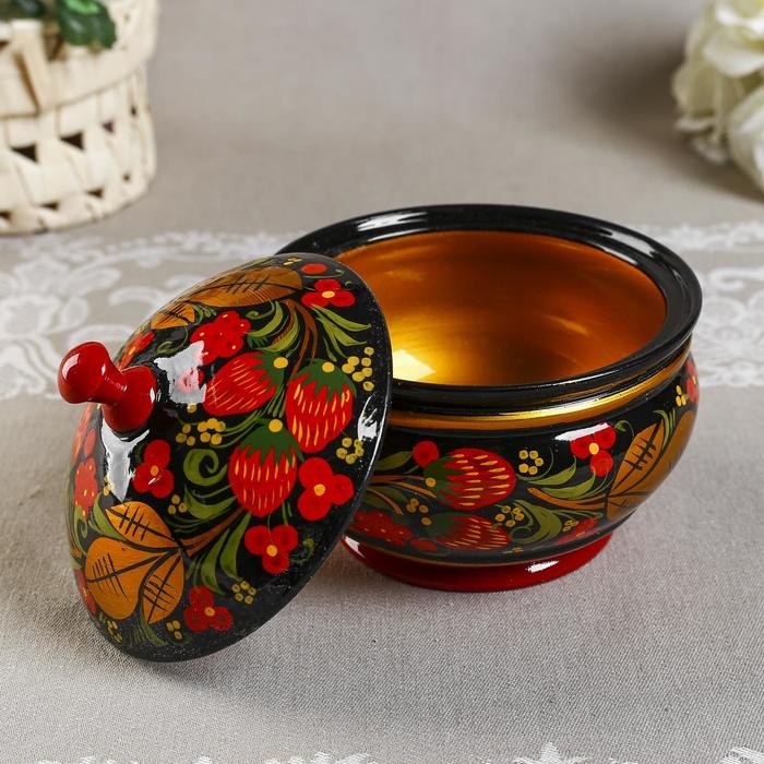 Сахарница &laquo;Ягодка&raquo;, большая, 13&times;15 см, хохлома