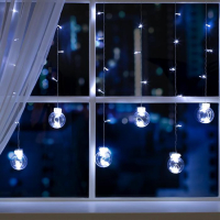 Гирлянда &laquo;Бахрома&raquo; 2.4 &times; 0.7 м с насадками &laquo;Шарики&raquo;, IP20, прозрачная нить, 108 LED, свечение белое, 8 режимов, 220 В