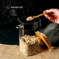 Банка стеклянная для хранения сыпучих продуктов с ложкой &laquo;Эко&raquo;, 1,45 л, 10&times;19 см, с бамбуковой крышкой