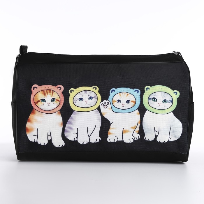Сумка детская спортивная для девочки &laquo;Котята в шапках&raquo;, 40х24х21, отд на молнии, чёрный