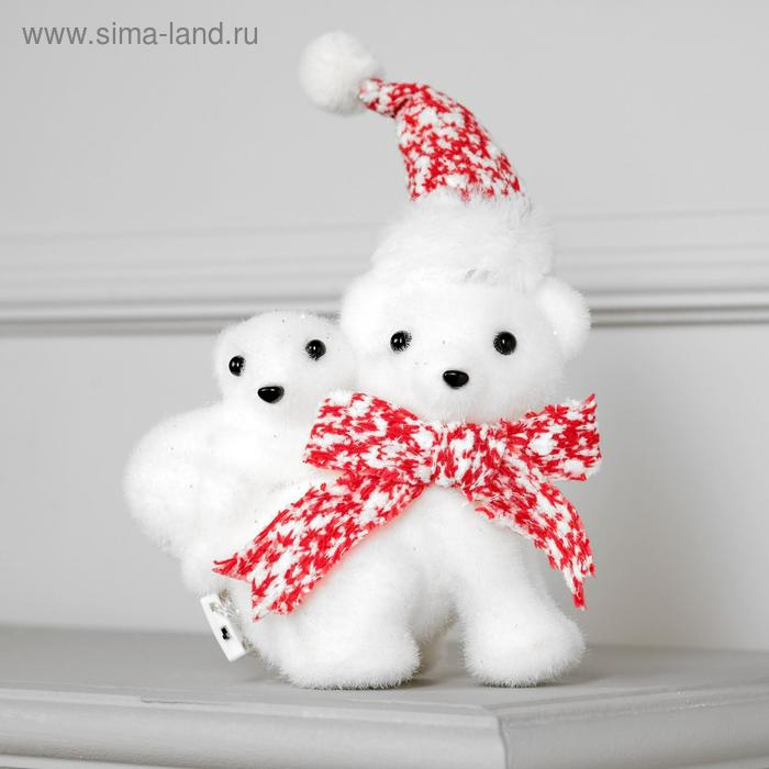 Светодиодная фигура &laquo;Медведица с медвежонком&raquo; 20 &times; 17 &times; 9 см, флок, батарейки CR2032х2 (в комплекте), свечение тёплое белое