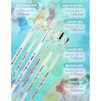 Набор кистей 6 штук Calligrata (круглые: пони №1; белка №3, коза №2,4; плоские: щетина №2,6) ЭКОНОМ