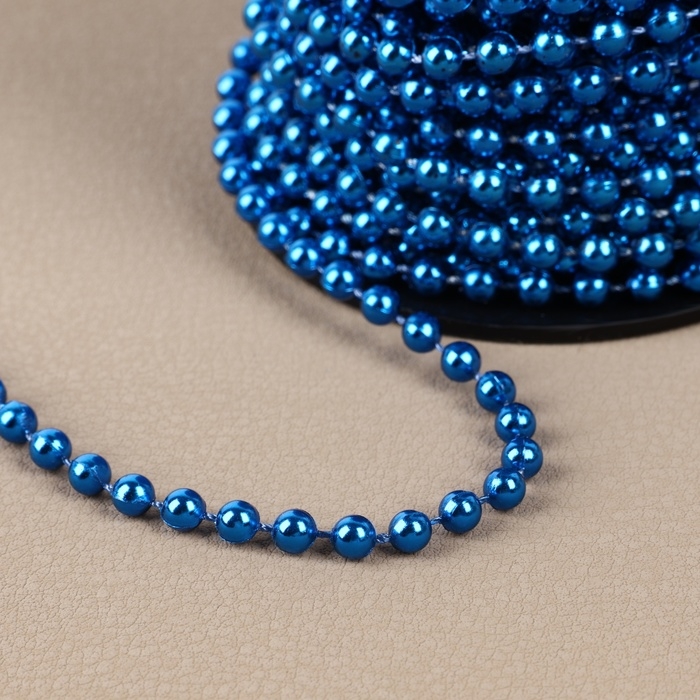 Бусы на нитях, круглые, 4 мм, 9 &plusmn; 1 м, цвет синий