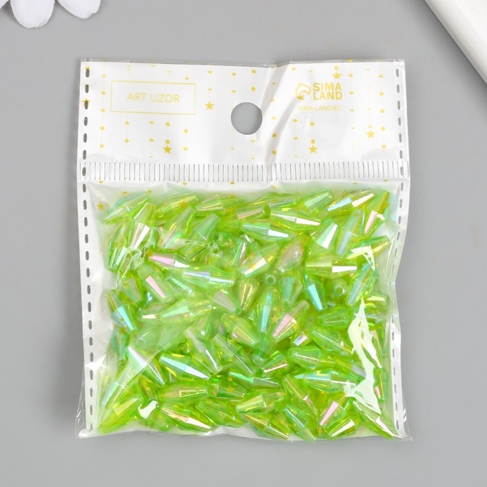Бусины для творчества пластик "Ромб-кристалл голография зелень" набор 20 гр 0,6х0,6х1,2 см