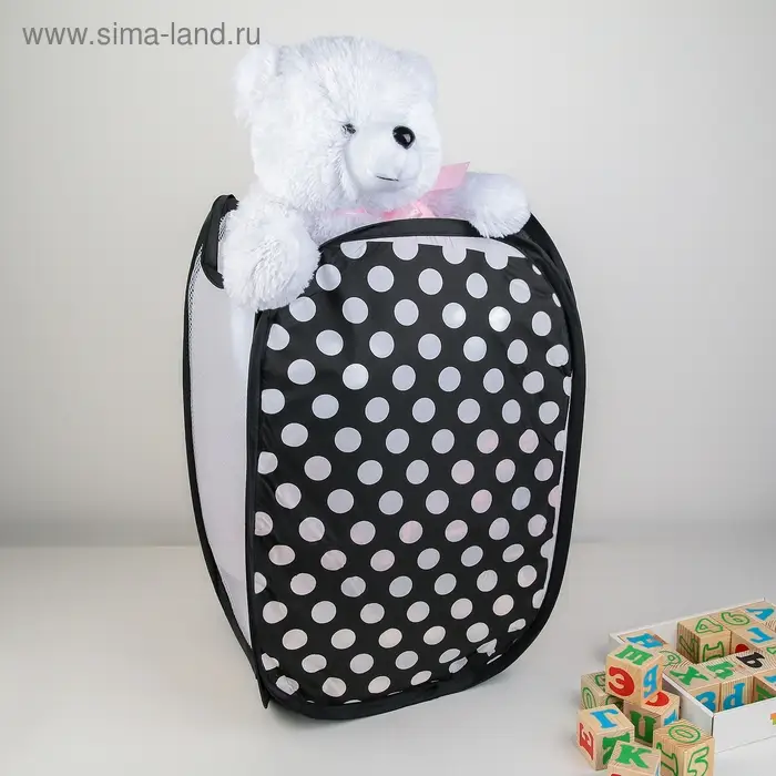 Корзина-сетка Доляна &laquo;Горошек&raquo;, складная, 32&times;32&times;52 см, цвет чёрный